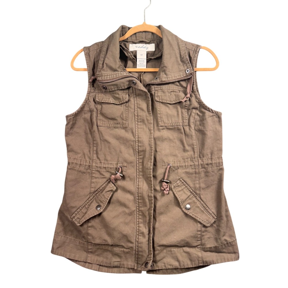 Sebby Utility Vest Womens Small Brown Military Safari Gorpcore Cargo Cotton